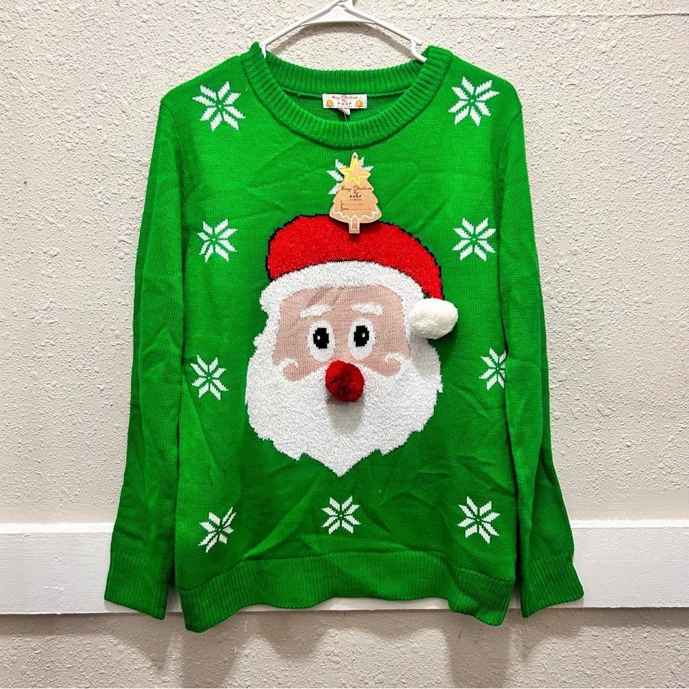 Merry Christmas by Poof! Santa Christmas Sweater NWT Small